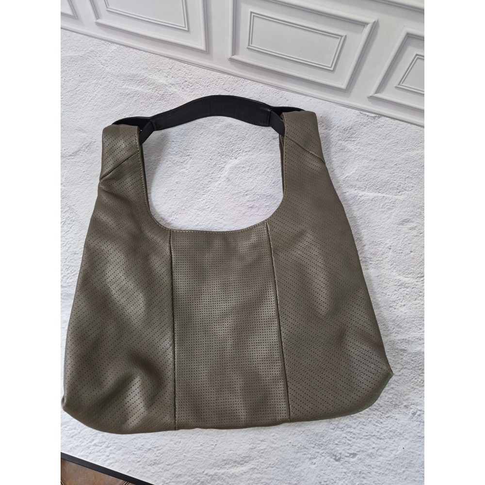 Splendid Hobo Bag Perforated Leather Shoulder Olive Taupe Slouchy Minimalist
